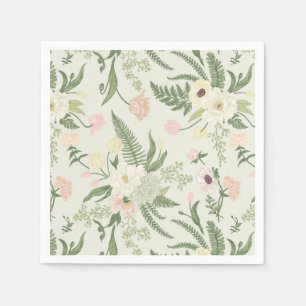 Soft Mint Green Garden Flower Pattern Napkin