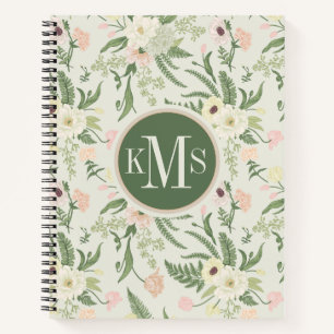 Soft Mint Green Garden Flower Pattern Notebook