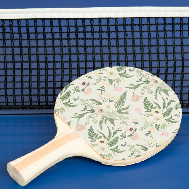 Soft Mint Green Garden Flower Pattern Ping Pong Paddle (Insitu)