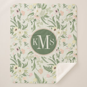 Soft Mint Green Garden Flower Pattern Sherpa Blanket