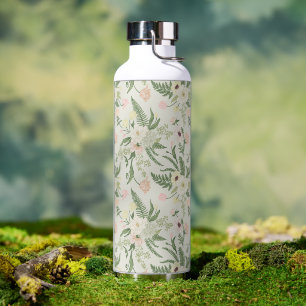 Soft Mint Green Garden Flower Pattern Water Bottle