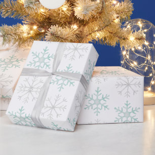Soft Mint & Ice Grey Watercolor Snowflake Pattern Wrapping Paper