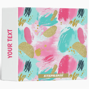 Soft Mint Pink Spring Gold Abstract Brushstrokes Binder