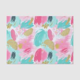 Soft Mint Pink Spring Gold Abstract Brushstrokes Tissue Paper