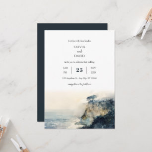 Soft Misty Coastal Cliff Morning Beach Wedding  Invitation