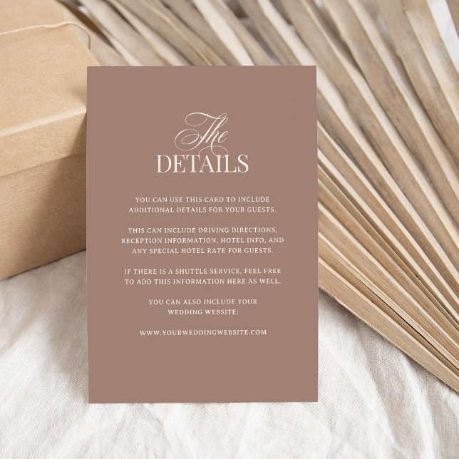 Soft Mocha Taupe | Luxe Wedding Guest Details Enclosure Card (Creator Uploaded)