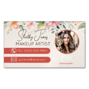 soft modern floral Makeup Artist MUA photo Magnetic Business Card