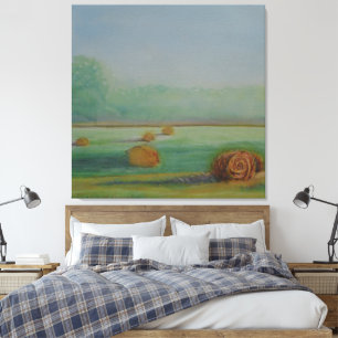Soft Morning Light Hay in Field Canvas Print