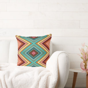 Soft Multi-Colour Diamond & Stripe Throw Pillow