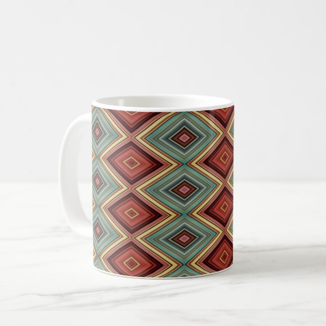 Soft Multi-Coloured Diamond & Stripes Coffee Mug (Front Left)