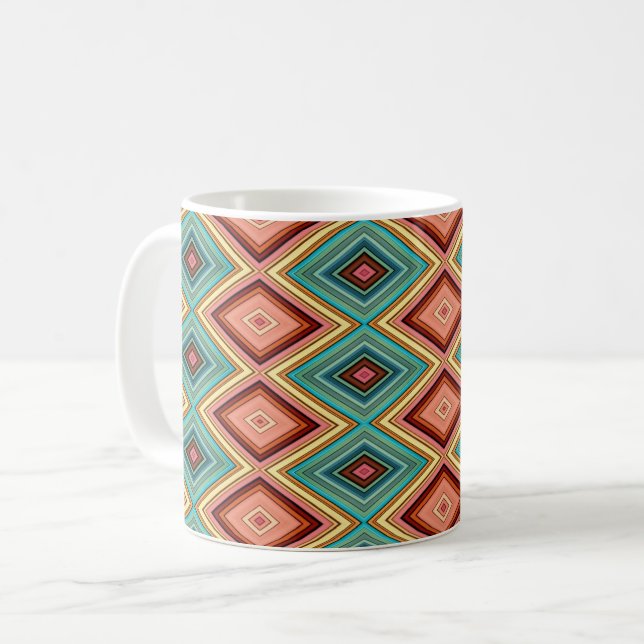 Soft Multi-Coloured Diamond & Stripes Coffee Mug (Front Left)