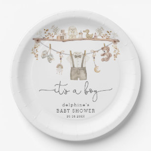 Soft Muted Boho Little Gentleman Boy Baby Shower Paper Plate