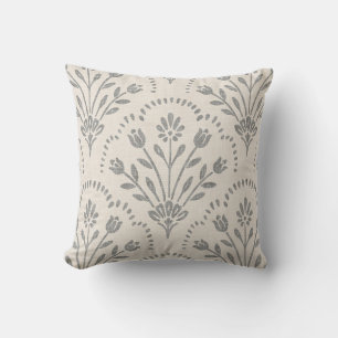 Soft Muted Charcoal & Beige Floral Scallop Pattern Throw Pillow