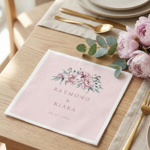 Soft Muted Dusty Pink Peony Wedding Napkin