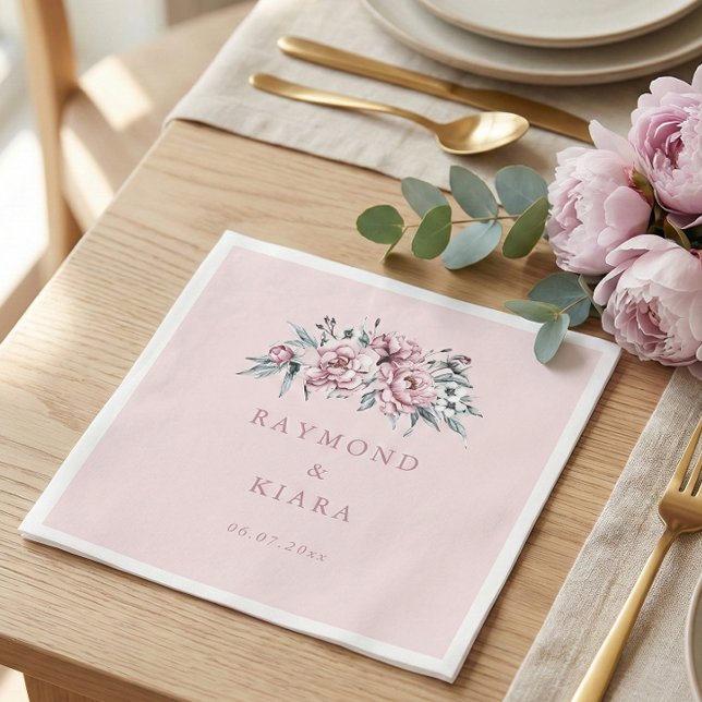 Soft Muted Dusty Pink Peony Wedding Napkin (dusty pink peony personalized wedding napkin
)