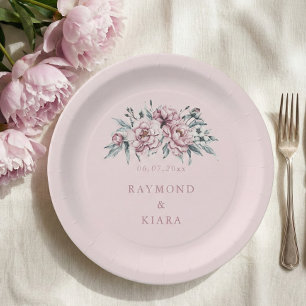 Soft Muted Dusty Pink Peony Wedding Paper Plate