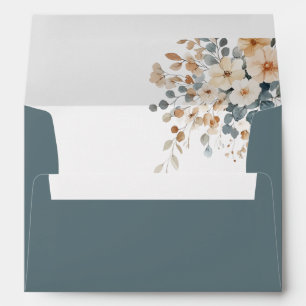 Soft Muted Earthy Tone Floral Watercolor Wedding Envelope