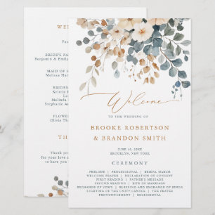 Soft Muted Earthy Tone Floral Wedding Program