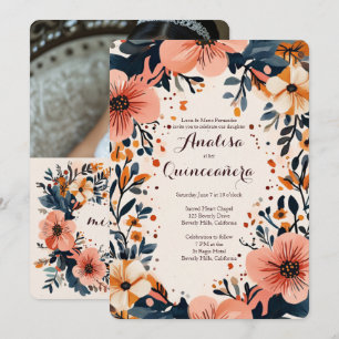 Soft Muted Floral Frame Quinceañera CUSTOM Photo Invitation