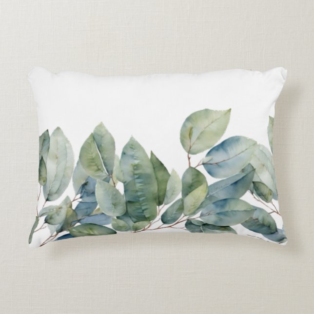 Soft muted green foliage botanical accent pillow (Front)