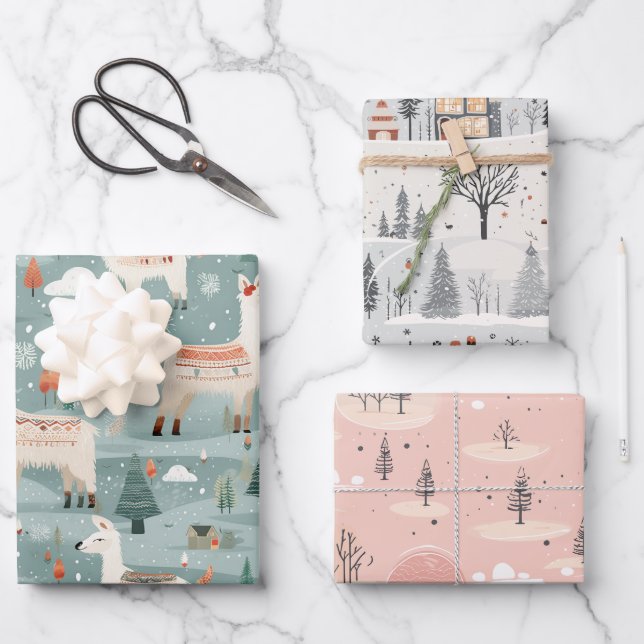 Soft Muted Scandi Inspired Christmas Wrapping Paper Sheet (Front)