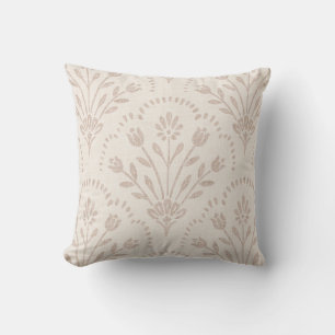 Soft Muted Taupe & Beige Floral Scallop Pattern Throw Pillow