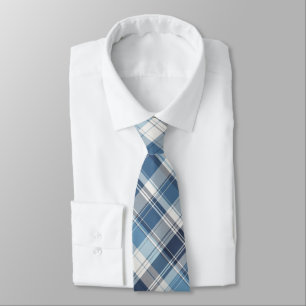 Soft Navy, Blue, Gray & White Plaid Tie