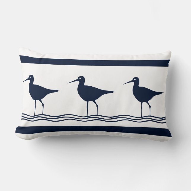 soft navy  Sand Pipers on  white  PILLOW (Front)