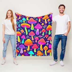 Soft Neon: Cartoon Mushroom Patch Fleece Blanket