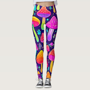 Soft Neon: Cartoon Mushroom Patch Leggings