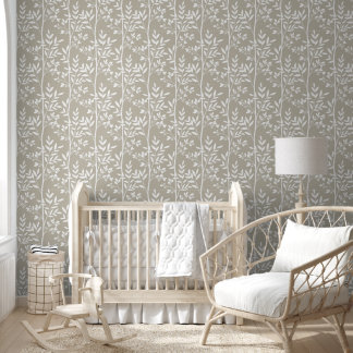 Soft Neutral Beige Floral Silhouette Botanical Art Wallpaper