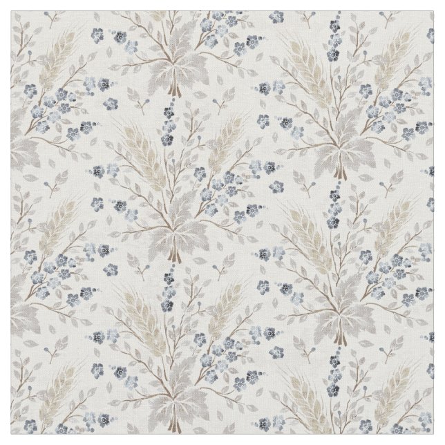 Soft Neutral Boho Floral Botanical Pattern Fabric (Close Up)