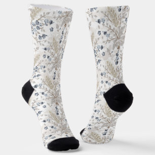 Soft Neutral Boho Floral Botanical Spring Pattern Socks