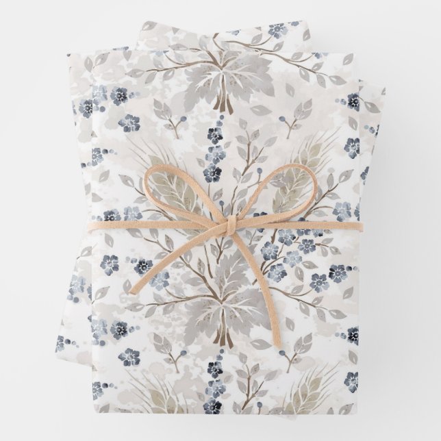 Soft Neutral Boho Floral Botanical Spring Pattern Wrapping Paper Sheet (In situ)