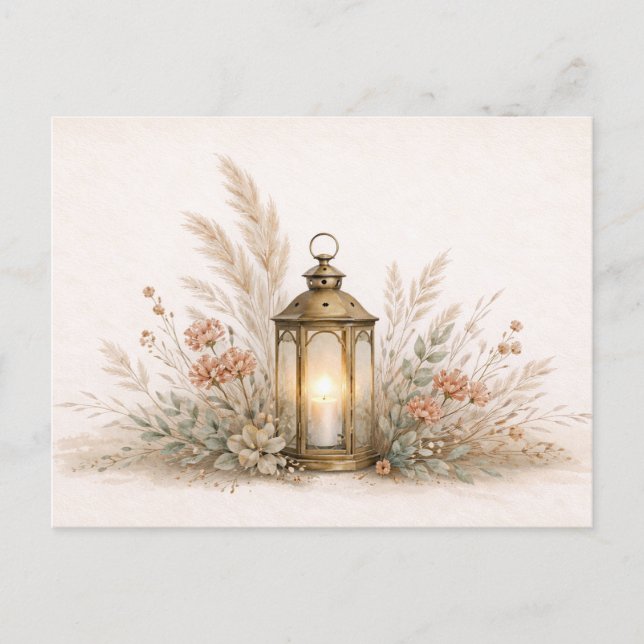Soft Neutral Boho Lantern Floral Arrangement Postcard (Front)