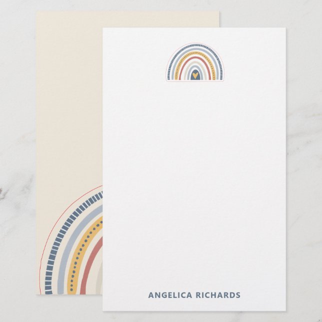 Soft Neutral Boho Rainbow Heart Stationery (Front/Back)