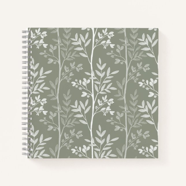 Soft Neutral Botanical Floral Olive Silhouette Notebook (Front)