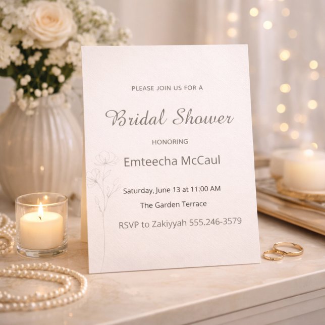 Soft Neutral Bridal Shower Invitation (Soft ivory tones with delicate floral line art for a refined bridal gathering)