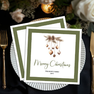 Soft Neutral Christmas Baubles Family Name Napkins