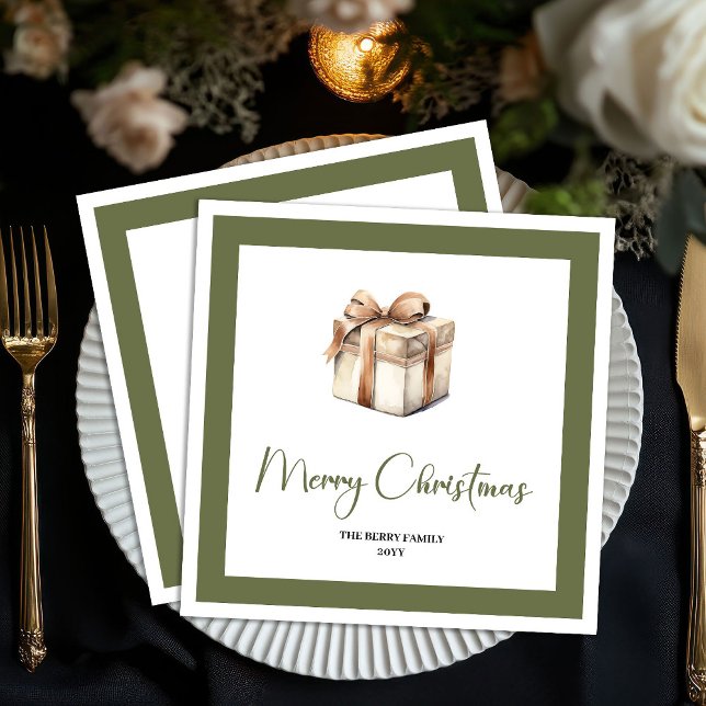 Soft Neutral Christmas Gift Personalized Napkins (Soft Neutral Christmas Tree Personalized Napkins)