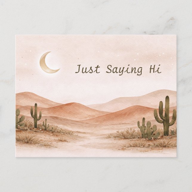 Soft Neutral Desert Moonlight Cactus Landscape Postcard (Front)