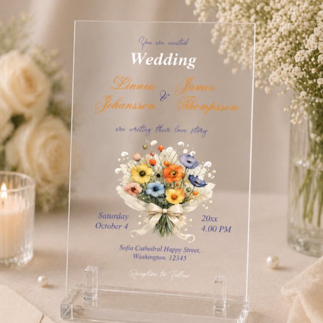 Soft Neutral Elegant Wedding Ivory Dusty Blue Acrylic Invitations (Creator Uploaded)