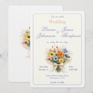 Soft Neutral Elegant Wedding Ivory Dusty Blue Invitation