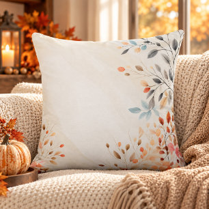 Soft Neutral Fall Floral & Botanical Leaves Throw Pillow