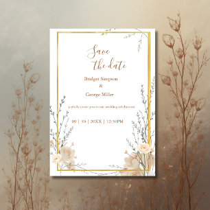 Soft Neutral Floral Bouquet wedding Save the Date Invitation