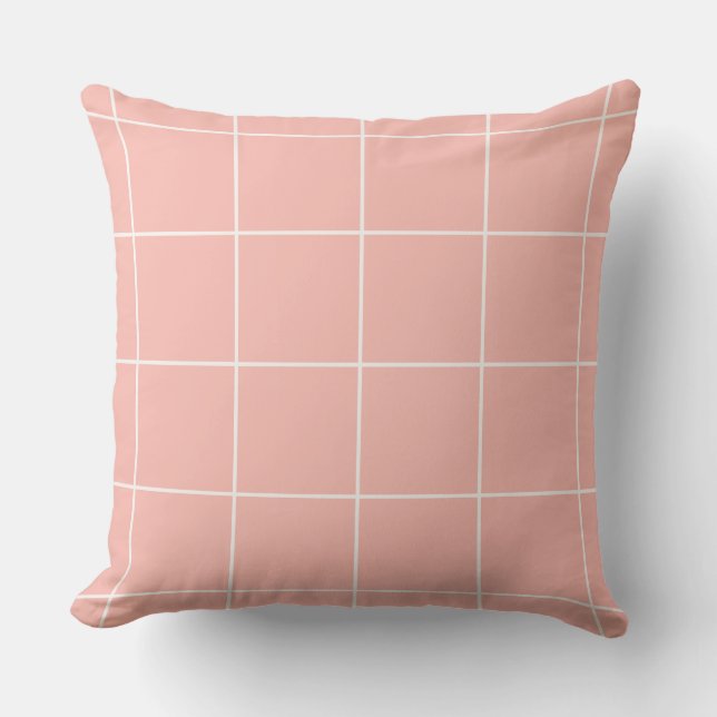 Soft Neutral Grid Pattern Minimal Check Design Throw Pillow (Front)