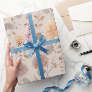 Soft Neutral Rose Beige Floral Pattern Wrapping Paper