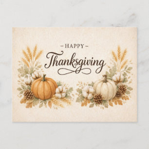Soft Neutral Rustic Thanksgiving Pumpkin Holiday Postcard