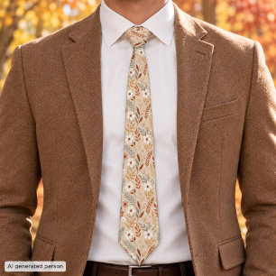 Soft Neutral Sage Terracotta Wildflowers Tie