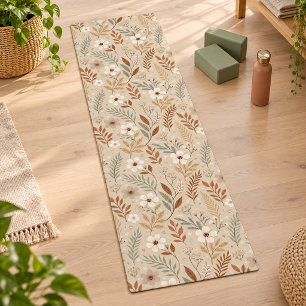 Soft Neutral Sage Terracotta Wildflowers Yoga Mat